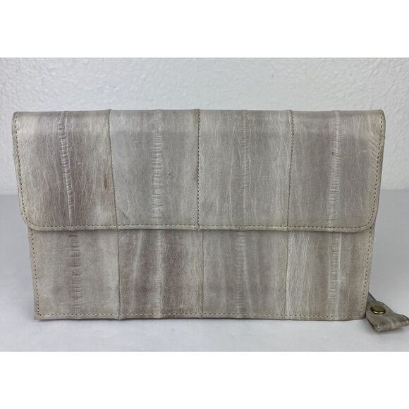 VTG Lee Sands Grey Eel Skin Leather Zip Around Clutch Organizer Wallet W Strap - Picture 2 of 16